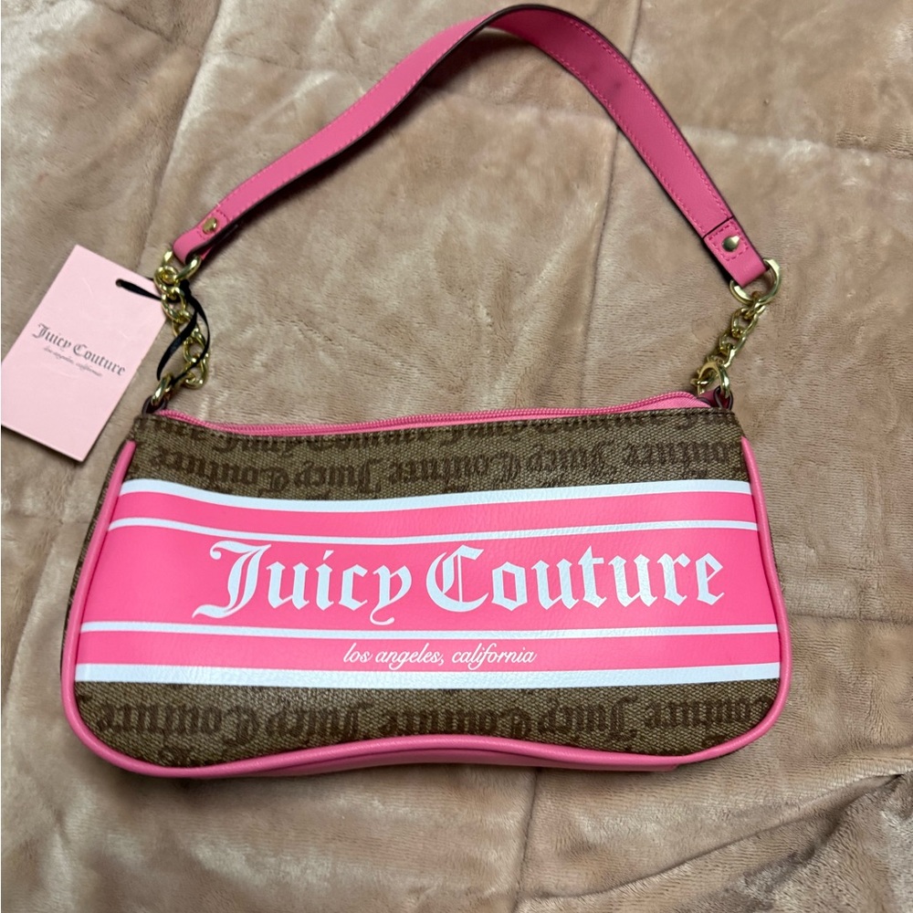 Juicy Couture Pink and Brown Logo Shoulder Bag